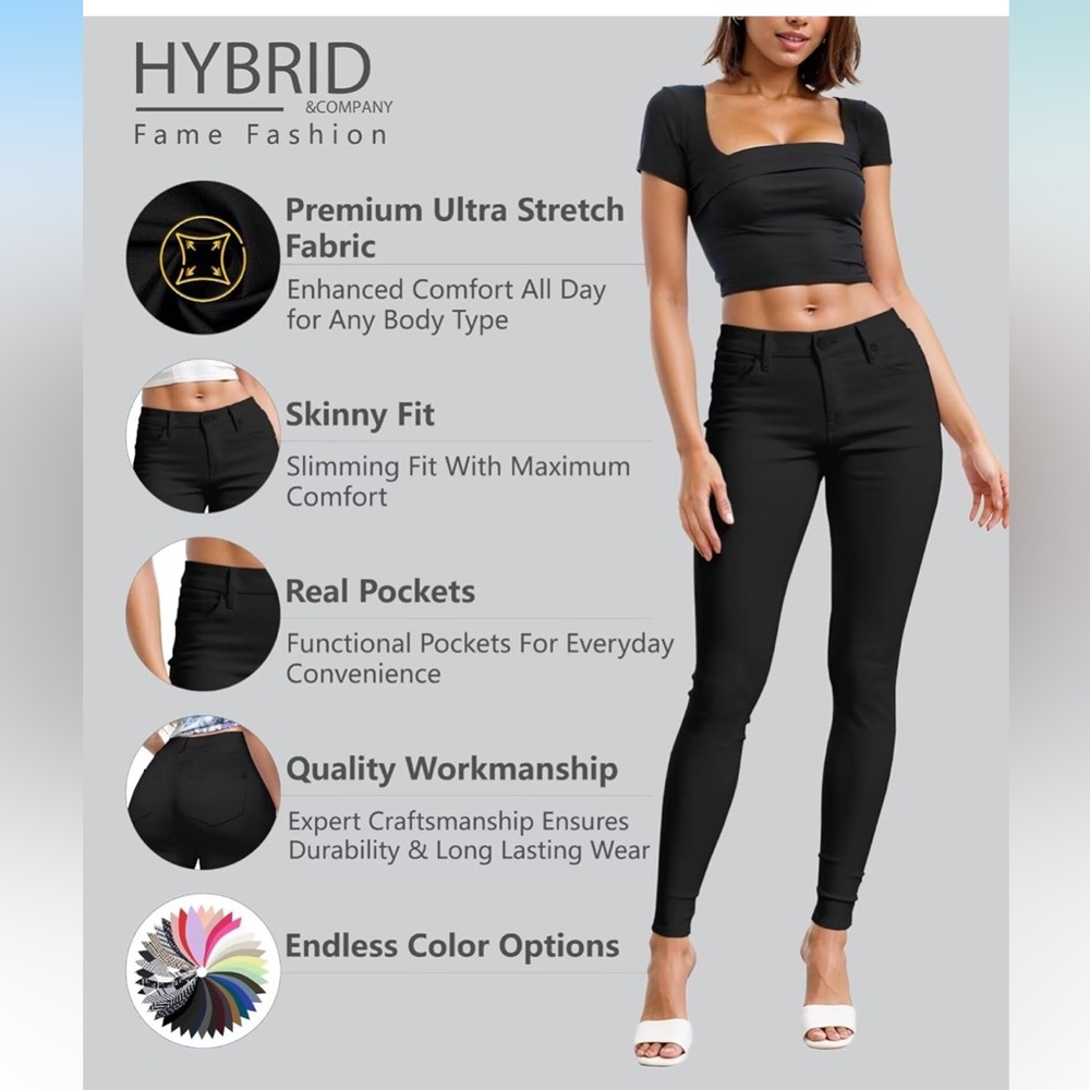 Hybrid & Company Womens Hyper Ultra Stretch Comfy Skinny Leg Pants BLACK M NWT - Picture 3 of 6